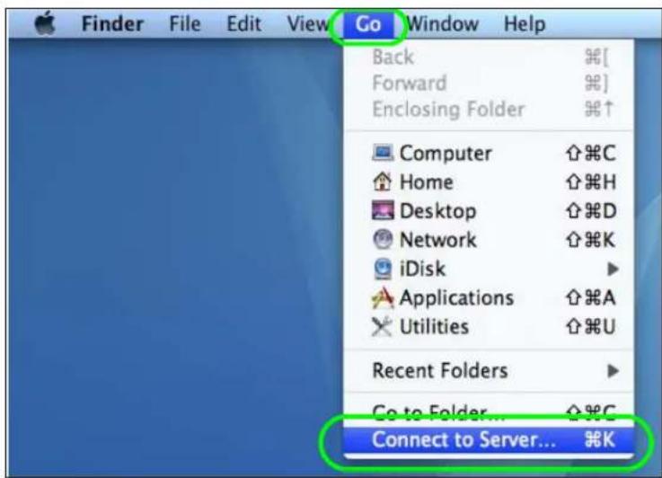 Finder File Edit View Go Window Help Back ⌘[ Forward ⌘] Enclosing Folder ⌘↑ Computer ⌘C Home ⌘H Desktop ⌘D Network ⌘K iDisk Applications ⌘A Utilities ⌘U Recent Folders Go to Folder... ⌘C Connect to Server... ⌘K