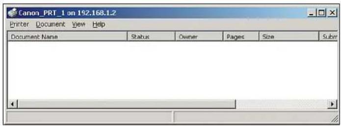 Canon_PRT_1 on 192.168.1.2 Printer Document View Help Document Name Status Owner Pages Size Subm