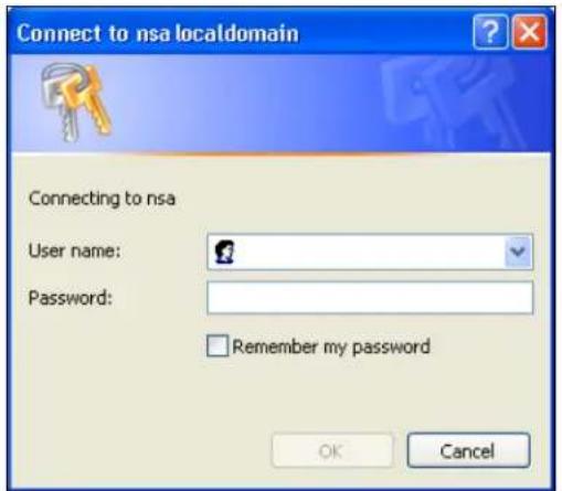 Connect to nsa localdomain Connecting to nsa User name: Password: Remember my password OK Cancel