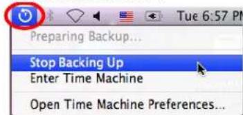 Preparing Backup... Stop Backing Up Enter Time Machine Open Time Machine Preferences...