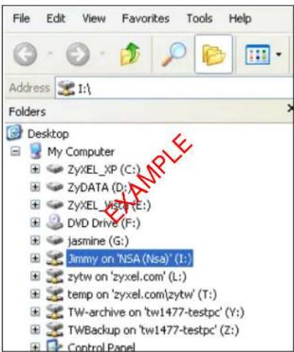 File Edit View Favorites Tools Help Address I:\ Folders Desktop My Computer ZyXEL_XP (C:) ZyDATA (D:) ZyXEL_Wise (E:) DVD Drive (F:) jasmine (G:) Jimmy on 'NSA (Nsa)' (I:) zytw on 'zyxel.com' (L:) temp on 'zyxel.com\zytw' (T:) TW-archive on 'tw1477-testpc' (Y:) TWBackup on 'tw1477-testpc' (Z:) Control Panel