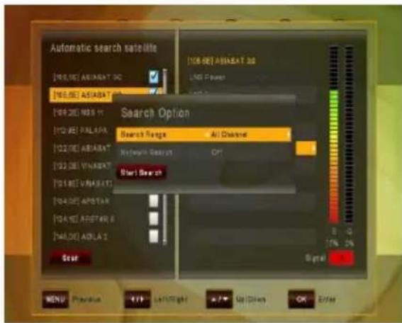 Automatic search satellite [108.0E] ASIABAT 3D [108.0E] ASIABAT [108.0E] MAS 11 [112.0E] PALAXA [112.0E] ASIABAT [112.0E] VINAXAT [114.0E] VINAXAT [114.0E] APSTAR [114.0E] APSTAR 6 [114.0E] ADLA 2 Search Search Option Search Range All Changed Network Search Off Start Search B +2 T/C 0% Signal MENU Preview 4/1 Left/right 7 Up/Down OK Enter