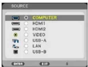 SOURCE COMPUTER HDMI1 HDMI2 VIDEO USB-A LAN USB-B ENTER EXIT 0
