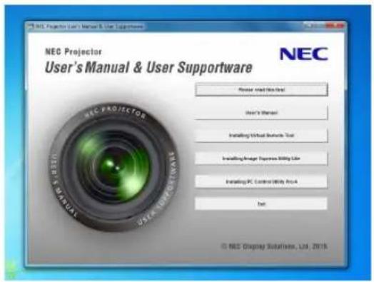 NEC Projector User's Manual & User Supportware NEC User's Manual & User Supportware Please read the user's User's Search Installing Virtual Security Tool Installing Image Expressing Billing Line Installing PC Control Utility Box-4 Get © RISC Display Solutions, Ltd. 2015