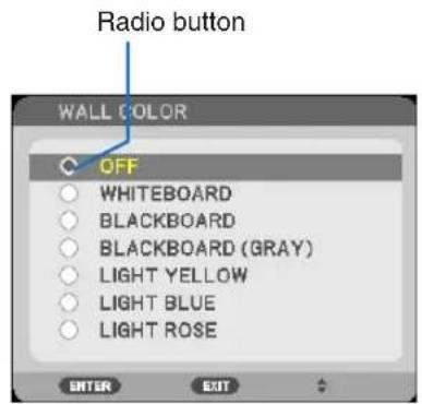 Radio button WALL COLOR OFF WHITEBOARD BLACKBOARD BLACKBOARD (GRAY) LIGHT YELLOW LIGHT BLUE LIGHT ROSE ENTER EXIT