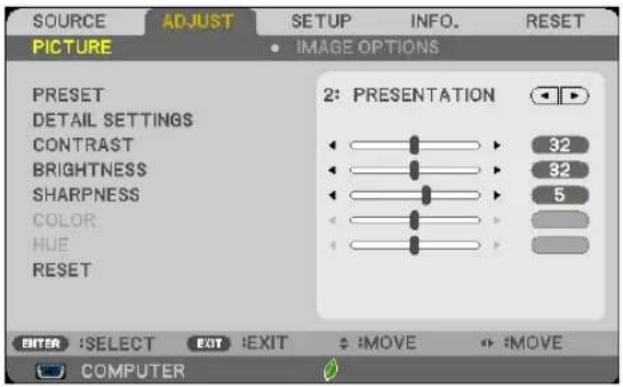 NEC NP-M333XS - ⑤ Menu Descriptions &amp; Functions [ADJUST] [PICTURE] - 1