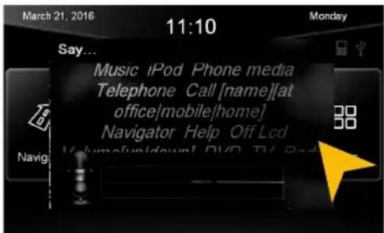 March 21, 2016 11:10 Monday Say... Music iPod Phone media Telephone Call [name][at office/mobile/home] Navigator Help Off Lcd Volume/week/week/DVD TV Pod