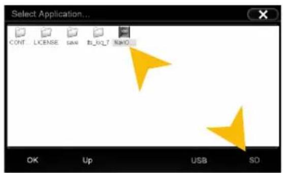 Select Application... CONT LICENSE SAW IT_BCL7 NAVD OK Up USB SD