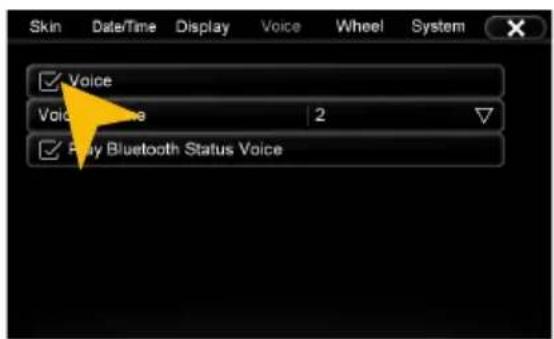 Skin Date/Time Display Voice Wheel System ✓ Voice Voice 2 ✓ Play Bluetooth Status Voice