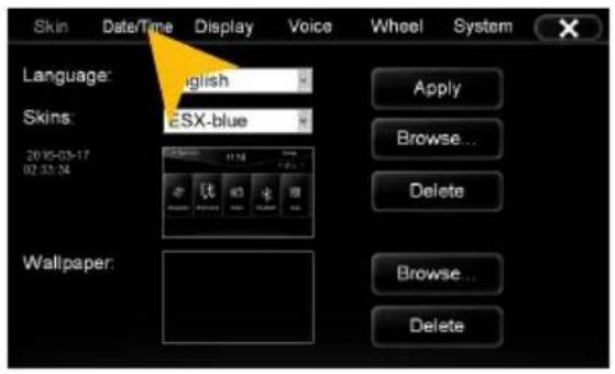 Skin Date/Time Display Voice Wheel System Language: English Skins: ESX-blue 2015-03-17 02:33:24 Wallpaper: Apply Browse... Delete Browse... Delete
