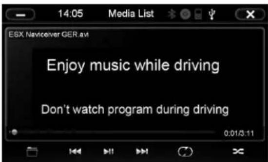 14:05 Media List ESX Navicever GER.ai Enjoy music while driving Don't watch program during driving 0:01/3:11
