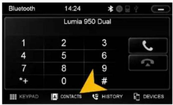 Bluetooth 14:24 Lumia 950 Dual 1 2 3 4 5 6 7 8 9 *+ 0 # KEYPAD CONTACTS HISTORY DEVICES