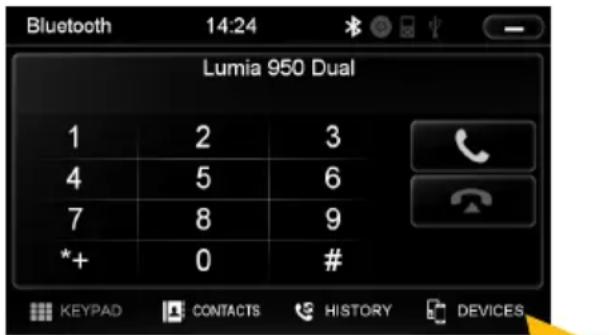 Bluetooth 14:24 Lumia 950 Dual 1 2 3 4 5 6 7 8 9 *+ 0 # KEYPAD CONTACTS HISTORY DEVICES