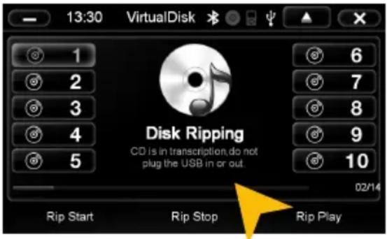 13:30 VirtualDisk Disk Ripping CD is in transcription,do not plug the USB in or out. 02/14 Rip Start Rip Stop Rip Play