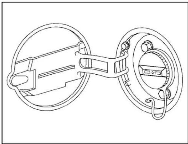 Technical line drawing of a mechanical component with circular and ring features (no text or symbols)
