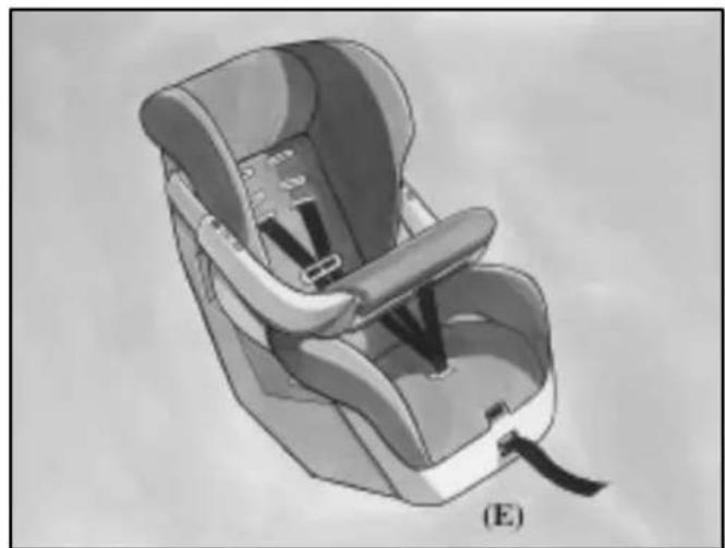 Illustration of a baby car seat with straps and seatbelt (no text or symbols)
