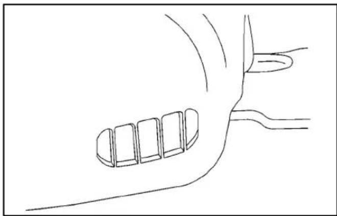 Line drawing of a hand holding a small object, possibly a tool or device, with no visible text or symbols.