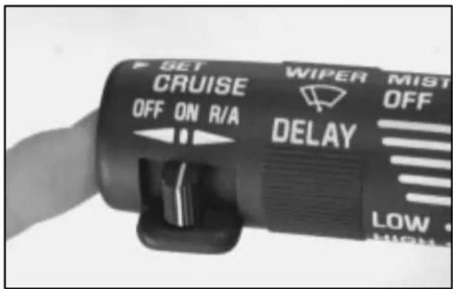 SET CRUISE OFF ON R/A WIPER MIST OFF DELAY LOW HIGH