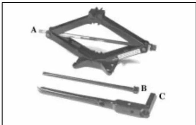 Mechanical device with three labeled parts (A, B, C) showing structural components without any text or symbols.