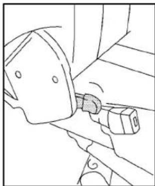 Line drawing of a car seatbelt with a hammer and screwdriver inserted (no text or symbols)