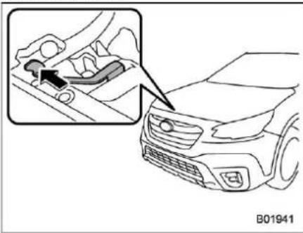 SUBARU Legacy (2003) - To open the hood: - 2