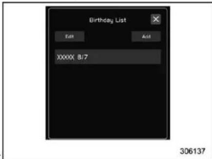 Birthday List Edit Add XXXXX 8/7 306137