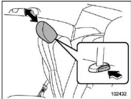 Diagram showing car seatbelt buckle adjustment with magnified detail view