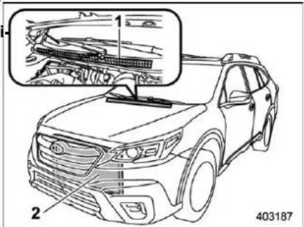 Technical diagram of a car showing engine compartment and structural details with numbered annotations