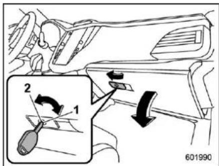 Diagram showing car interior and steering wheel shift mechanism with numbered instructions for turning and rotation