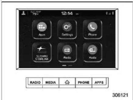 12:14 Apps Settings Phone SUBARU STARLINK Radio Media RADIO MEDIA PHONE APPS 306121
