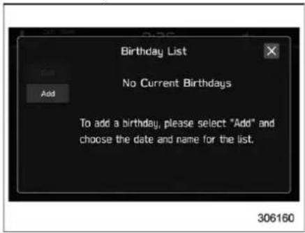 Birthday List No Current Birthdays To add a birthday, please select "Add" and choose the date and name for the list.