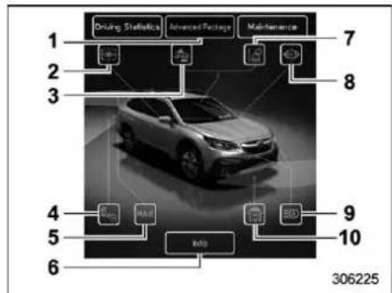 Driving Statistics Advanced Package Maintenance 7 2 8 3 4 9 5 Info 10 6 306225