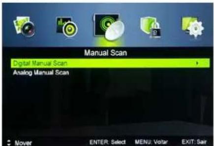 Manual Scan Digital Manual Scan Analog Manual Scan Mover ENTER: Select MENU: Volta EXIT: Sair