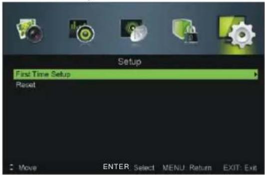 Setup First Time Setup Reset Move ENTER Select MENU Return EXIT: Exit