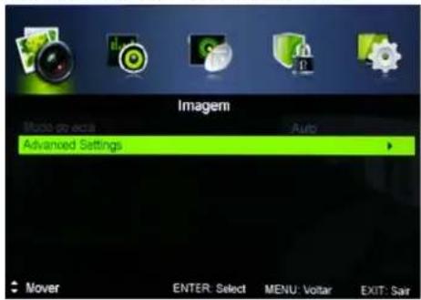 Imagem Modo de acta Auto Advanced Settings Mover ENTER: Select MENU: Voltar EXIT: Sair
