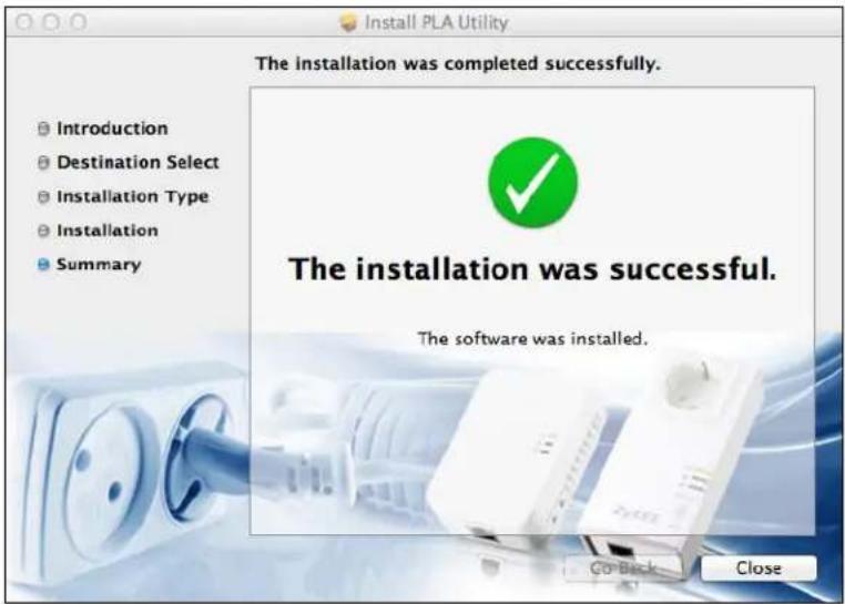 Install PLA Utility The installation was completed successfully. Introduction Destination Select Installation Type Installation Summary The installation was successful. The software was installed. Co Back Close
