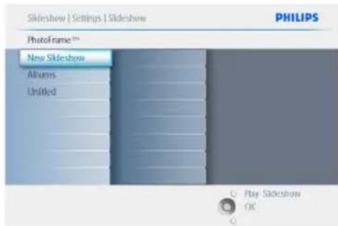 Slideshow | Settings | Slideshow PHILIPS PhotoFrame™ New Slideshow Albums Untitled Play Slideshow OK C