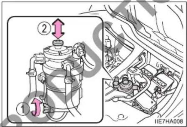 Technical diagram showing engine component assembly with numbered parts and labeled section IIE7HA008
