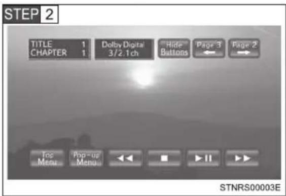 STEP 2 TITLE 1 CHAPTER 1 Dolby Digital 3/2.1ch Hide Buttons Page 3 ← Page 2 Top Menu Pop-up Menu STNRS00003E