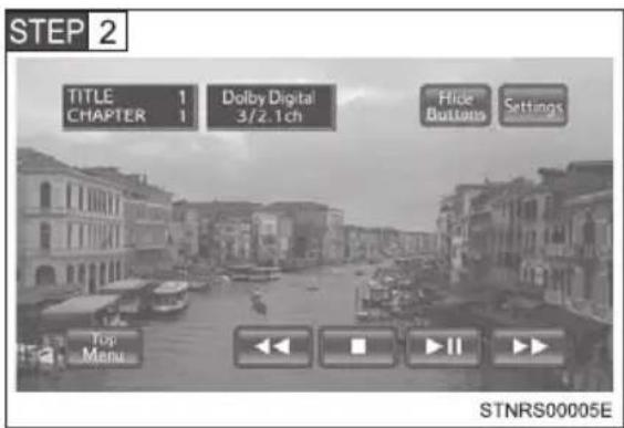 STEP 2 TITLE 1 CHAPTER 1 Dolby Digital 3/2.1ch Hide Button Settings Top Menu STNRS00005E