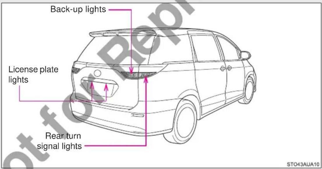 Back-up lights License plate lights Rear turn signal lights STO43AUA10