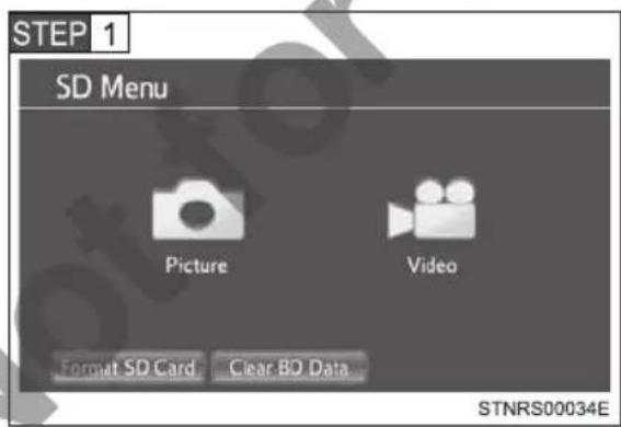 STEP 1 SD Menu Picture Video Format SD Card Clear BD Data STNRS00034E
