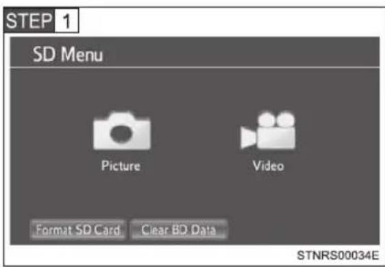STEP 1 SD Menu Picture Video Format SD Card Clear BD Data STNRS00034E