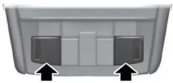 3D model of a vehicle rear bumper with two black arrows pointing to the front panel (no text or symbols)