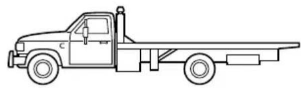 Line drawing of a flatbed truck with extended cargo bed (no text or symbols)