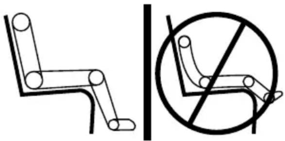 Diagram showing two types of bicycle seat rules: one with a chair and one without, both crossed out by a circle.