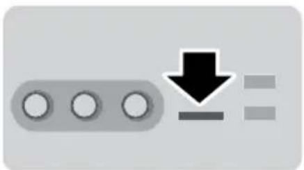 Simple gray icon showing a button with three circular holes and a downward arrow, next to three horizontal bars (no text or symbols)