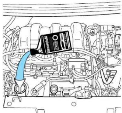 Technical diagram of an engine cylinder with a blue tool inserted, showing internal components and a labeled component.