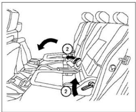Diagram showing car seatbelt mechanism with numbered arrows indicating clockwise and clockwise movement