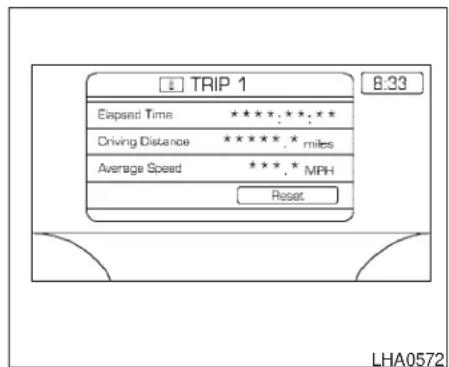 TRIP 1 Elapsed Time ****:****:** Driving Distance ****: * miles Average Speed ****: * MPH Reset LHA0572